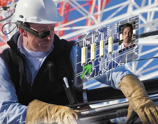apprentice wearing smart glasses receiving remote assistance